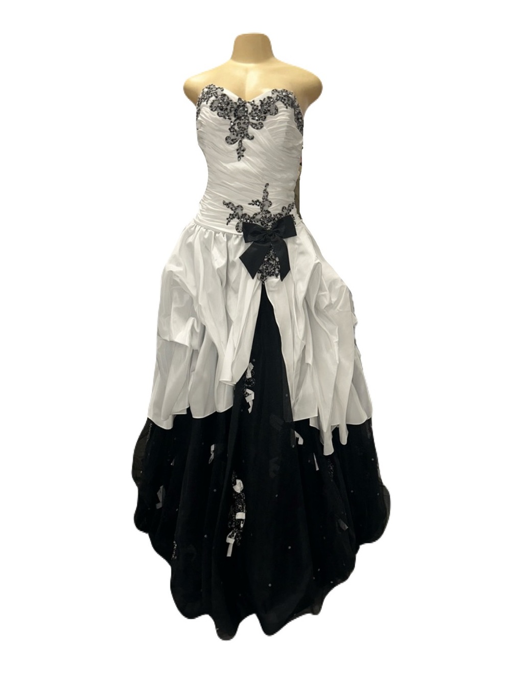 NWT Strapless Black and White Quinceañera BallGown with Embellished Bodice